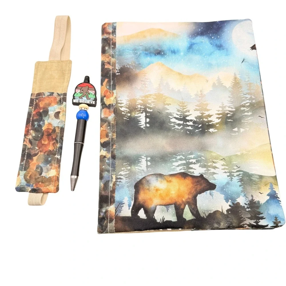 Bigfoot Journal Notebook Cover Fabric Bear Forest Nature Art Wilderness Handmade